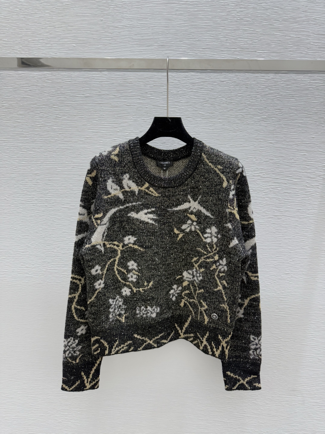 NO:449462,CH Home Early Autumn New Gold Wire Pattern Round Neck Knitted Long Sleeve Color Black Size 36.38.40, Alexander Wang19860909CH家 早秋新款金丝线花纹圆领针织长袖 颜色黑色 尺码36.38.40,,alexander wang,Women's clothing