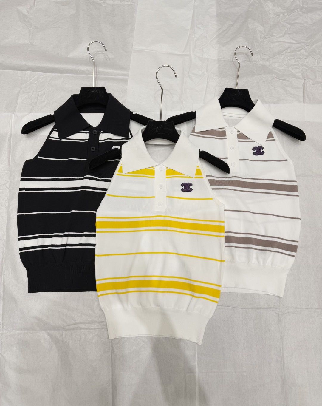 NO:450333,CH Home Summer New Striped Lapel Knitted Neck Colour Yellow Coffee Black Size 36.38.40,,alexander wang19860909CH家 夏季新款条纹翻领针织挂脖 颜色黄色 咖啡 黑色 尺码36.38.40,,alexander wang,Women's clothing