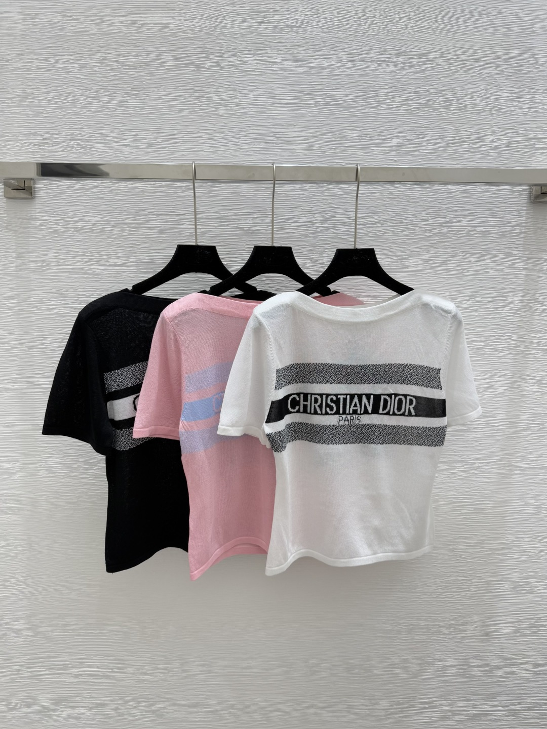 NO:450303,D Home Summer New Alphabet Stripe Knitted Short Sleeve Color White Pink Black Size 36.38.40, Dior, T-shirt, alexander wang19860909D家 夏季新款字母条纹针织短袖 颜色白色 粉色 黑色 尺码36.38.40,,dior,T-shirt,alexander wang,Women's clothing