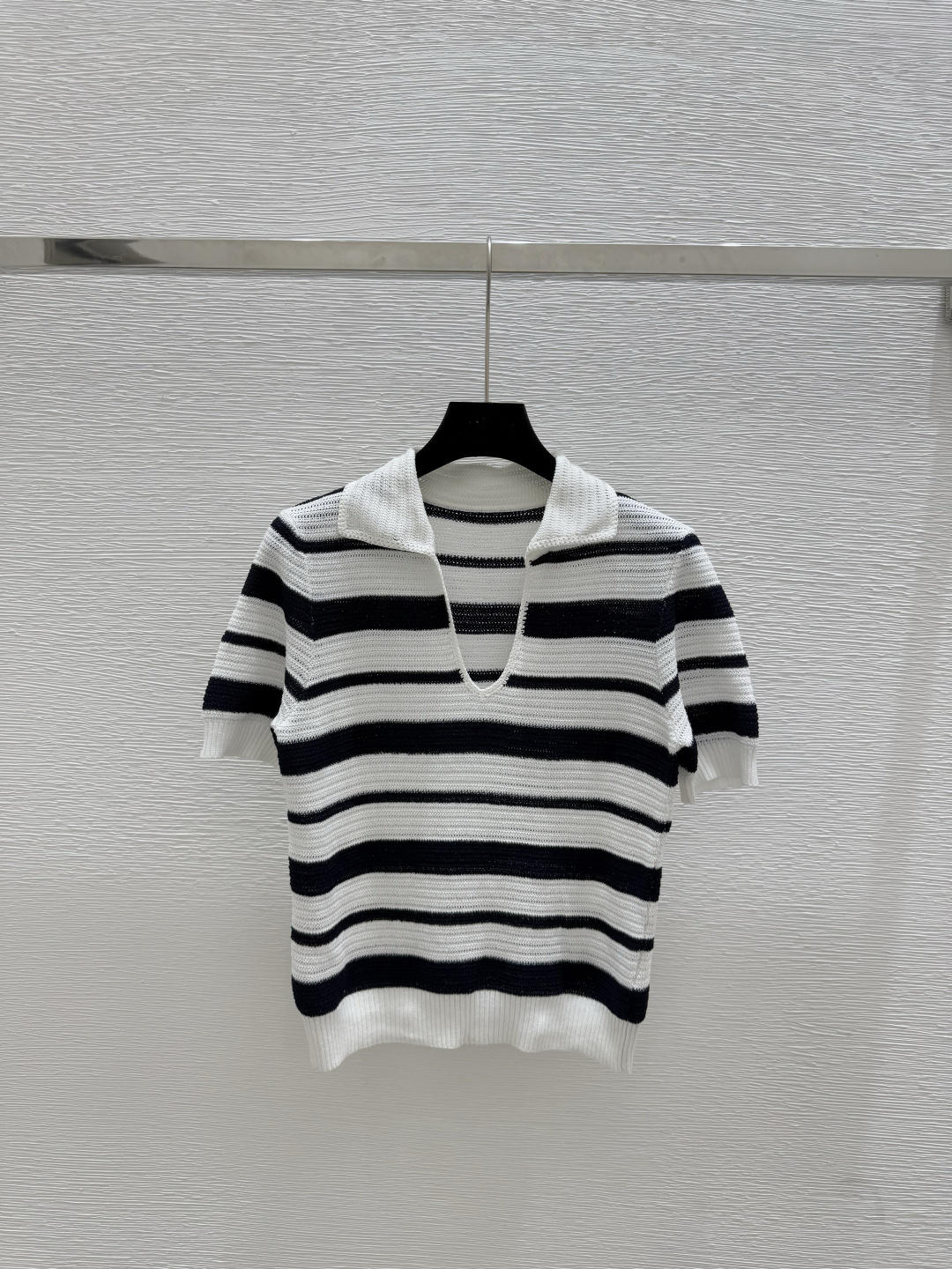 NO:452439,MO Home New Summer Striped Lapel Knitted Short Sleeve Color Royal Blue Size 36.38.40, T-shirt, alexander wang19860909MO家 夏季新款条纹翻领针织短袖  颜色宝蓝 尺码36.38.40,,T-shirt,alexander wang,Women's clothing