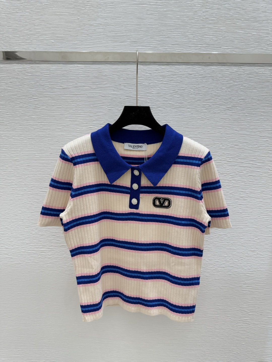 NO:451585,VA Home Summer New Contrast Striped Lapel Knitted Short Sleeve Color Blue Size 36.38.40, T-shirt,alexander wang19860909VA家 夏季新款撞色条纹翻领针织短袖 颜色蓝色 尺码36.38.40,,T-shirt,alexander wang,Women's clothing