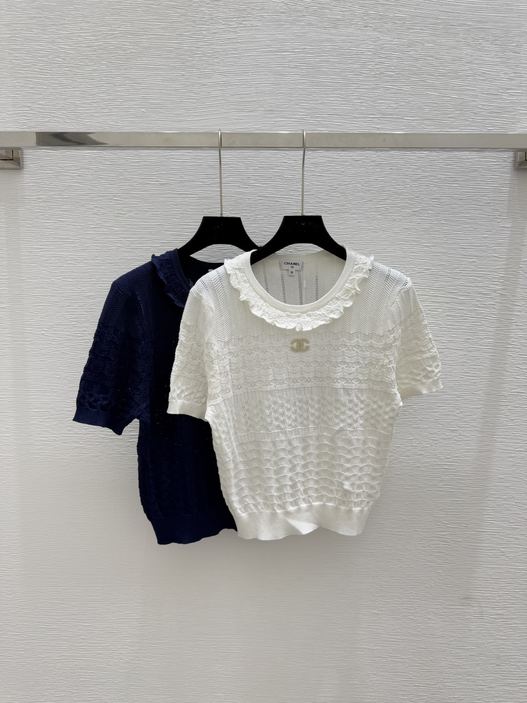 NO:451542,CH Home Summer new style patterned lace round neck knitted short sleeves Color white royal blue Size 36.38.40, T-shirt, alexander wang19860909CH家 夏季新款花纹花边圆领针织短袖 颜色白色 宝蓝 尺码36.38.40,,T-shirt,alexander wang,Women's clothing