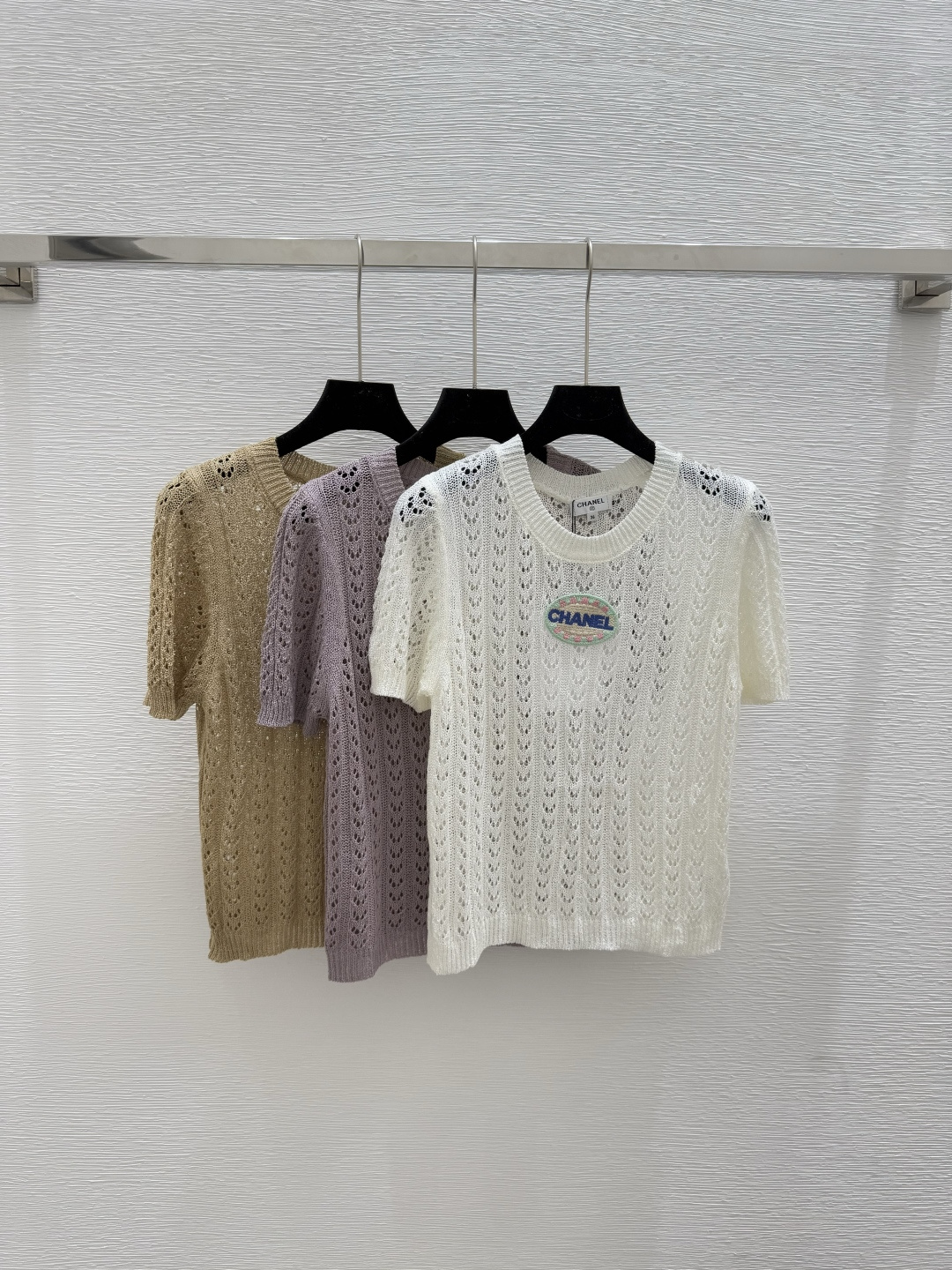 NO:451528,CH Home Summer new solid color hollow round neck knitted short sleeves Color apricot purple khaki Size 36.38.40, T-shirt,alexander wang19860909CH家 夏季新款纯色镂空圆领针织短袖 颜色杏色 紫色 卡其 尺码36.38.40,,T-shirt,alexander wang,Women's clothing