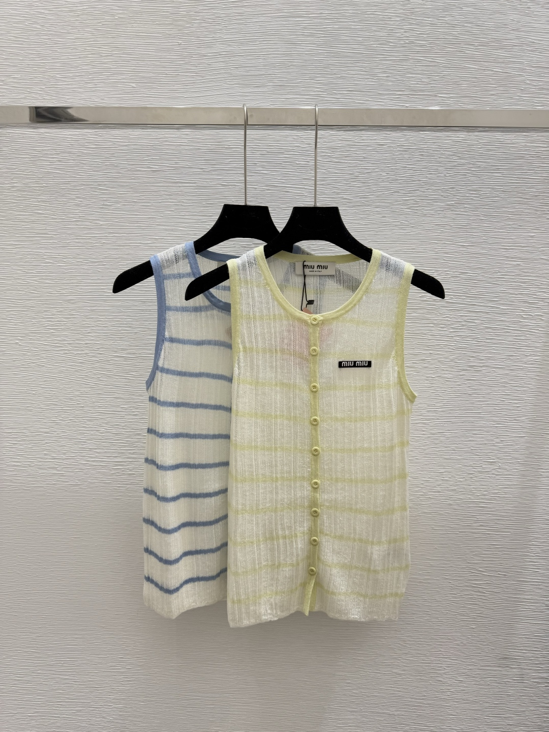 NO:460308,M Home Summer New Style Contrast Striped Knitted Vest Cardigan Color Green Blue Size 36.38.40, Alexander Wang19860909M家 夏季新款 撞色条纹针织背心开衫 颜色绿色 蓝色 尺码36.38.40,,alexander wang,Women's clothing