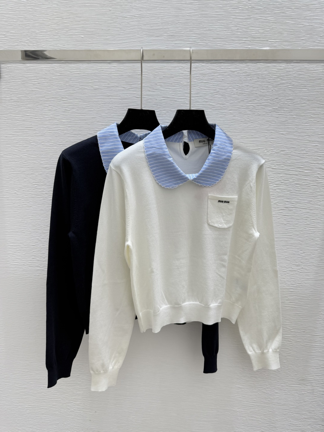 NO:467636,M Home Early Autumn New Color Block Lapel Knitted Long Sleeve Color White Royal Blue Size 36.38.40, Alexander Wang19860909M家 早秋新款 拼色翻领针织长袖 颜色白色 宝蓝 尺码36.38.40,,alexander wang,Women's clothing