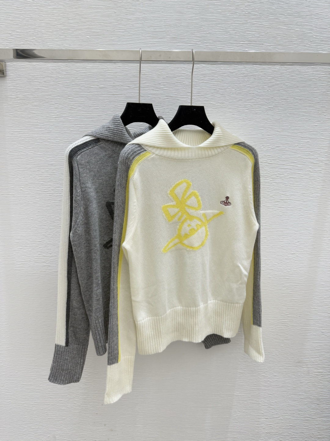 NO:467601,VI Home Early Autumn New Style Color Block Striped Lapel Knitted Long Sleeve Color White Gray Size 36.38.40,,alexander wang19860909VI家 早秋新款 拼色条纹翻领针织长袖 颜色白色 灰色 尺码36.38.40,,alexander wang,Women's clothing