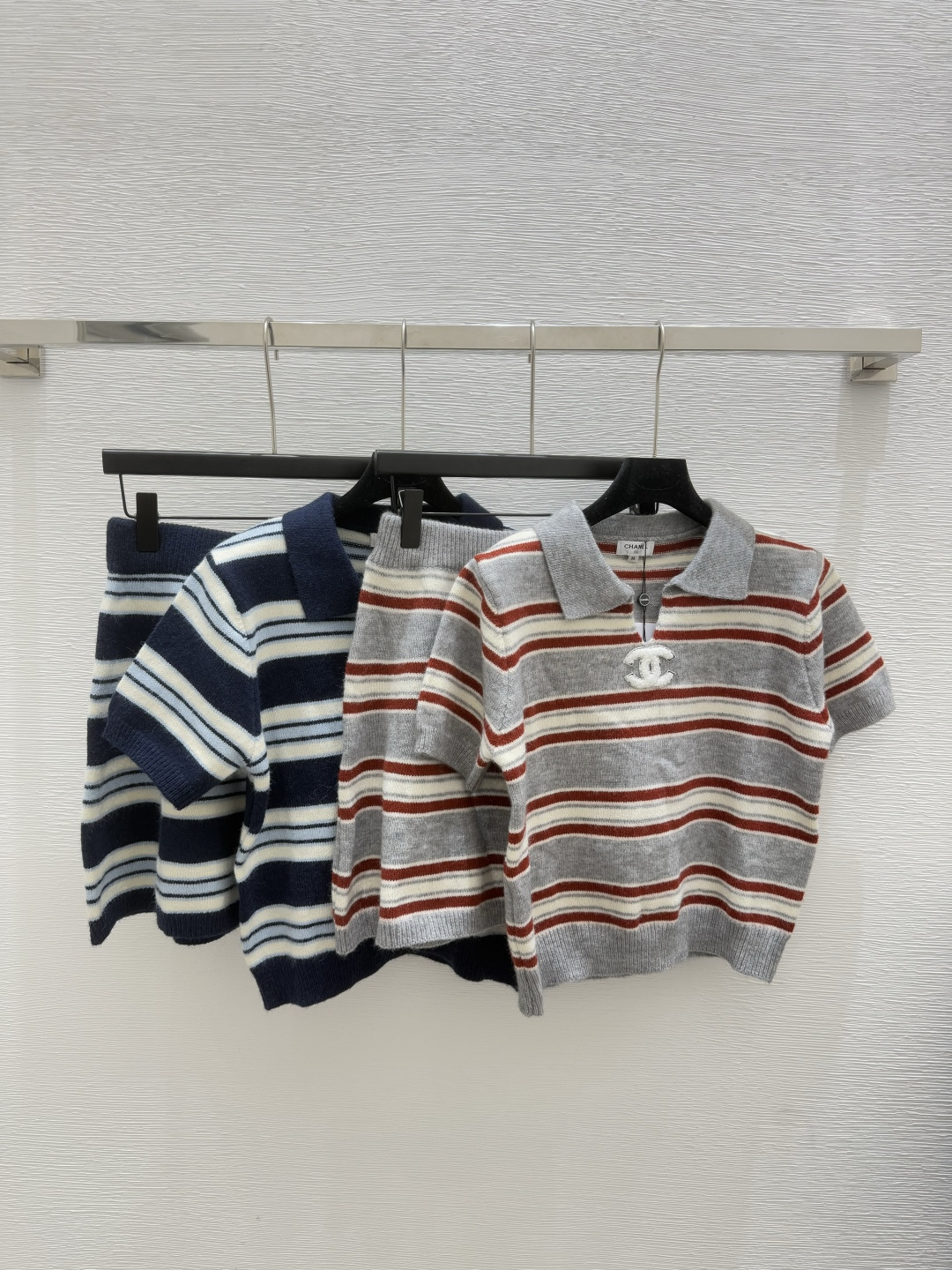 NO:470771,CH Home Early Autumn New Striped Lapel Knit Set Color Gray Royal Blue Size 36.38.40,,alexander wang19860909CH家 早秋新款 条纹翻领针织套装 颜色灰色 宝蓝 尺码36.38.40,,alexander wang,Women's clothing