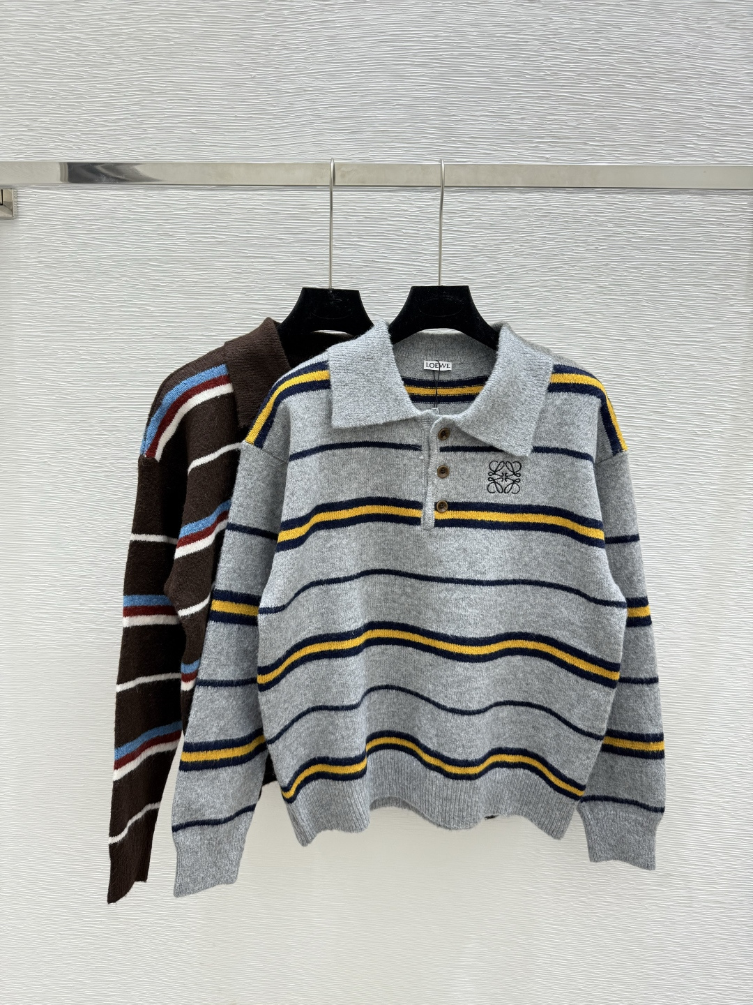 NO:473853,LO Home Early Autumn New Style Contrast Striped Lapel Knitted Long Sleeve Color Gray Coffee Size 36.38.40, Alexander wang19860909LO家 早秋新款 撞色条纹翻领针织长袖 颜色灰色 咖啡 尺码36.38.40,,alexander wang,Women's clothing