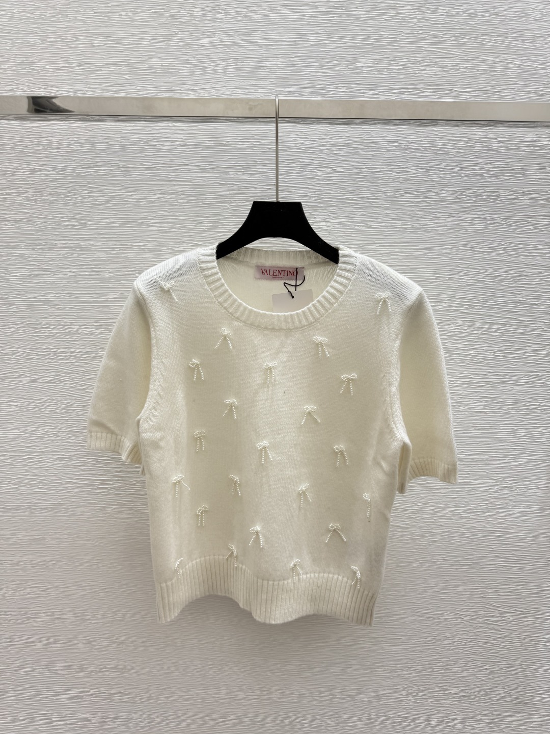 Valentino Wool Knit Top with Pearl Butterfly Detail - Elegant Short Sleeve 3 cmp i1756197062460 9390 0 1