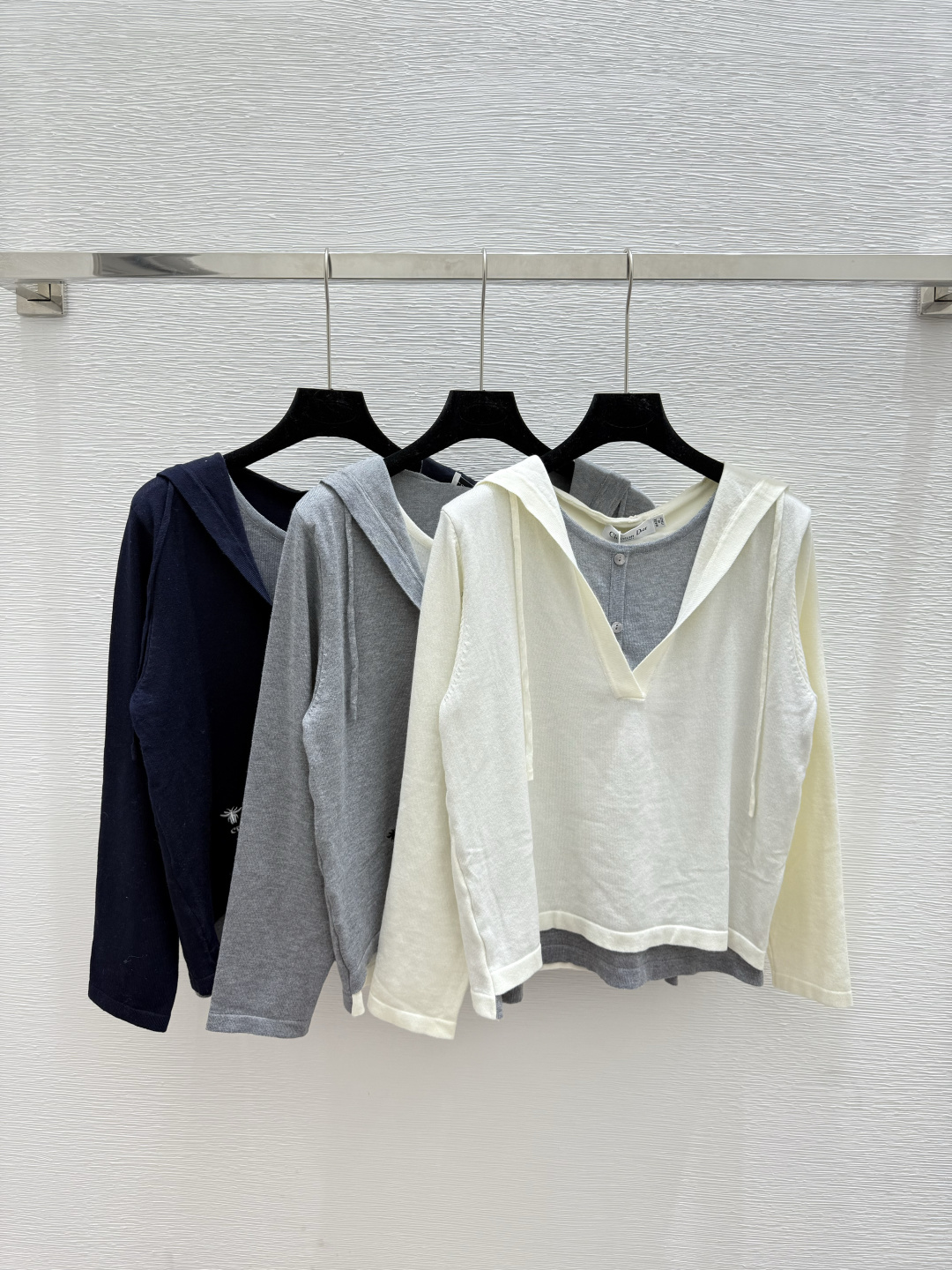 NO:475176,D Home Early Autumn New Hooded Drawstring Fake Two-Piece Knitted Long Sleeve Color White Gray Royal Blue Size 36.38.40, Dior, Hats, Alexander Wang19860909D家 早秋新款 连帽抽绳假两件针织长袖 颜色白色 灰色 宝蓝 尺码36.38.40,,dior,hats,alexander wang,Women's clothing