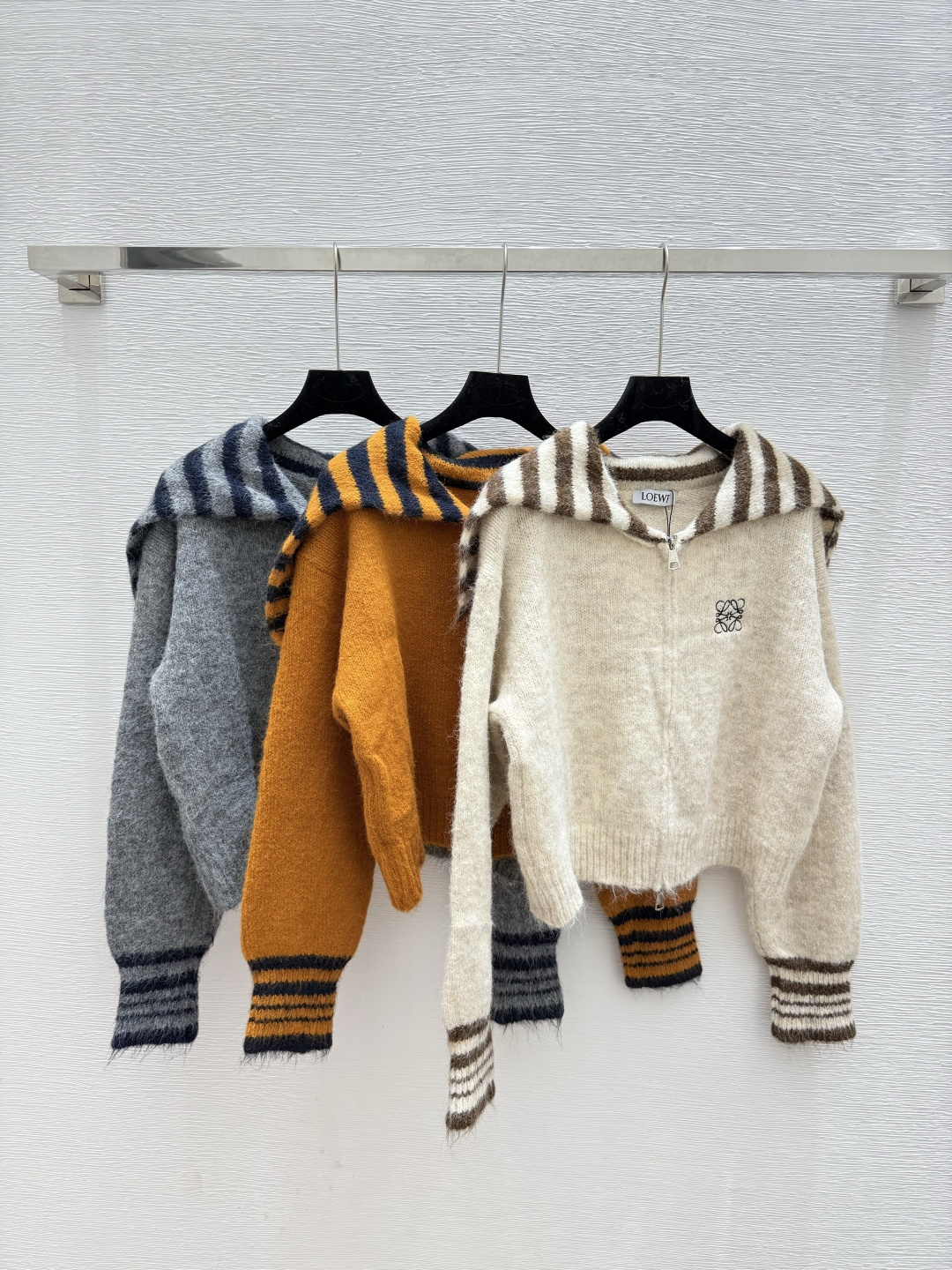 NO:478523,LO Home Early Autumn New Striped Navy Collar Knitted Long Sleeve Cardigan Color Oats Orange Gray Size 36.38.40,,alexander wang19860909LO家 早秋新款 条纹海军领针织长袖开衫 颜色燕麦 橙色 灰色 尺码36.38.40,,alexander wang,Women's clothing