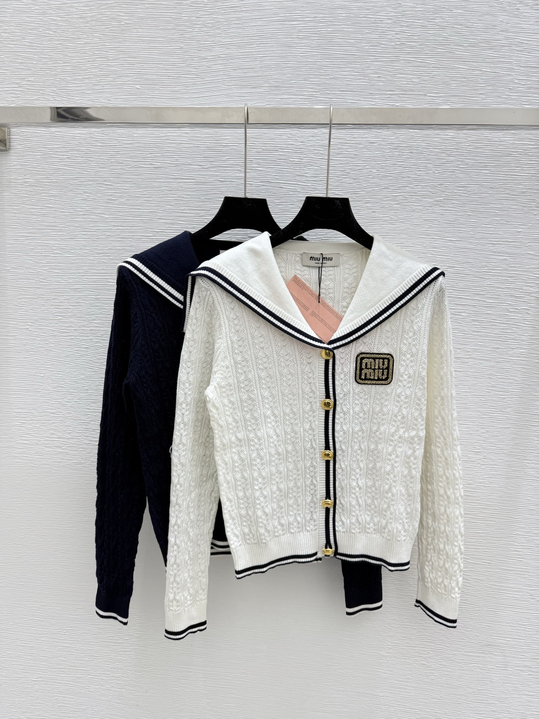 NO:479821,M Home Early Autumn New Striped Navy Collar Knitted Long Sleeve Cardigan Color White Royal Blue Size 36.38.40, Alexander wang19860909M家 早秋新款 条纹海军领针织长袖开衫 颜色白色 宝蓝 尺码36.38.40,,alexander wang,Women's clothing