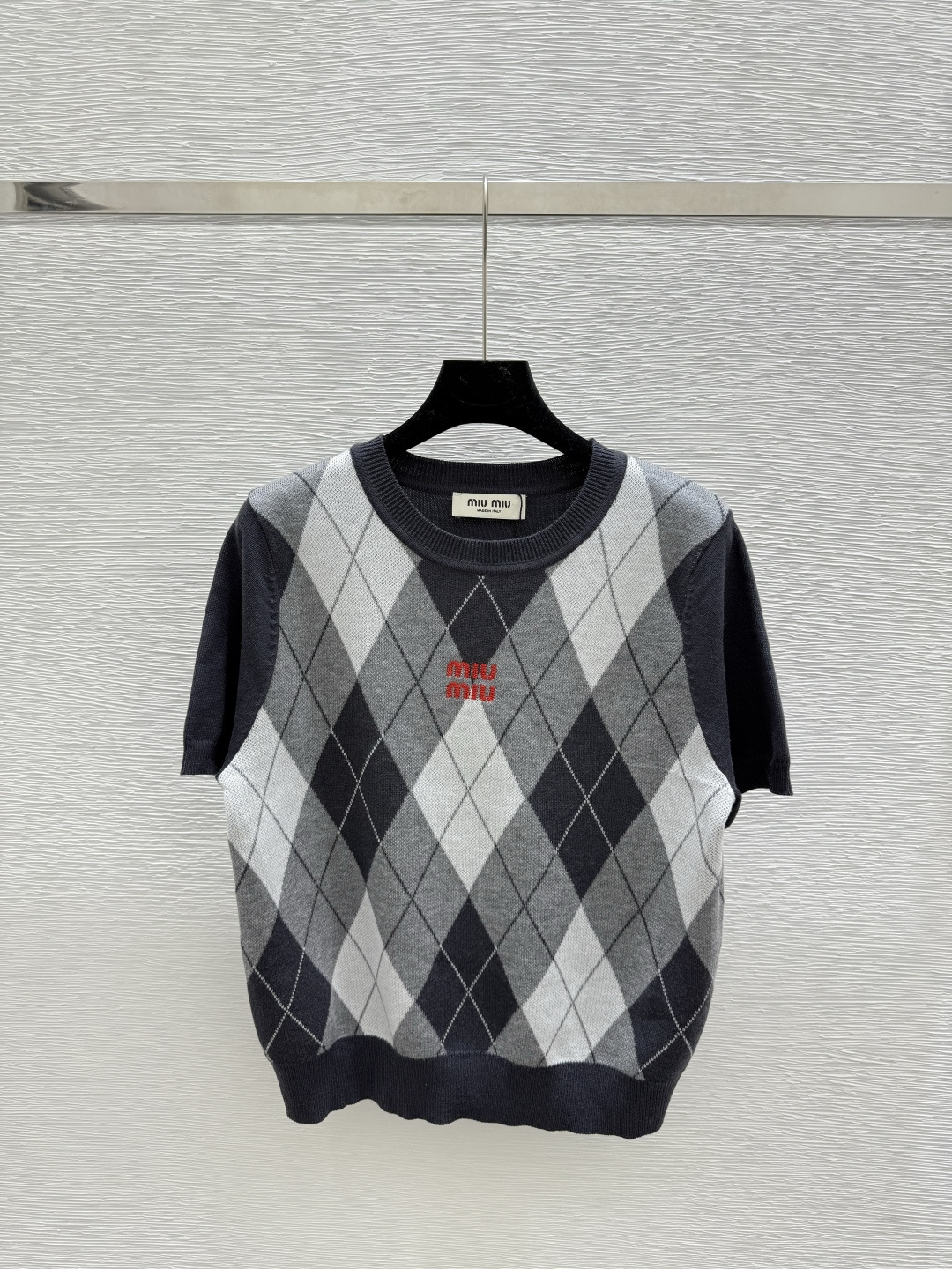 NO:481301,M Home Summer New Style Plaid Striped Round Neck Knitted Short Sleeve Color Gray Size 36.38.40, T-shirt,alexander wang19860909M家 夏季新款 格子条纹圆领针织短袖 颜色灰色 尺码36.38.40,,T-shirt,alexander wang,Women's clothing