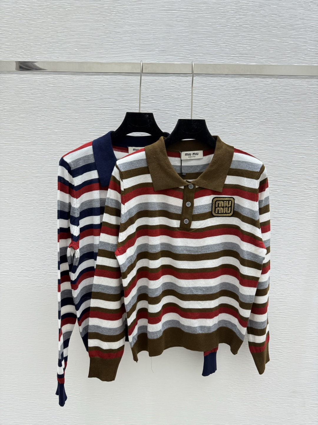 NO:487511,M Home Early Autumn New Style Striped Lapel Knitted Long Sleeve Color Coffee Royal Blue Size 36.38.40, Alexander Wang19860909M家 早秋新款 条纹翻领针织长袖 颜色咖啡 宝蓝 尺码36.38.40,,alexander wang,Women's clothing