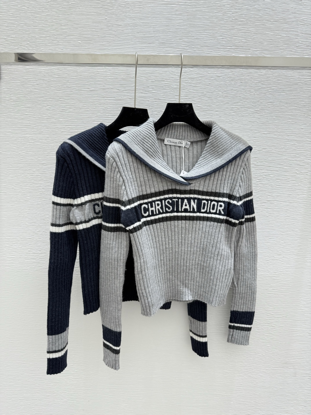 NO:487490,D Home Early Autumn New Style Letter Navy Collar Knitted Long Sleeve Color Gray Royal Blue Size 36.38.40, Dior, Alexander wang19860909D家 早秋新款 字母海军领针织长袖 颜色灰色 宝蓝 尺码36.38.40,,dior,alexander wang,Women's clothing