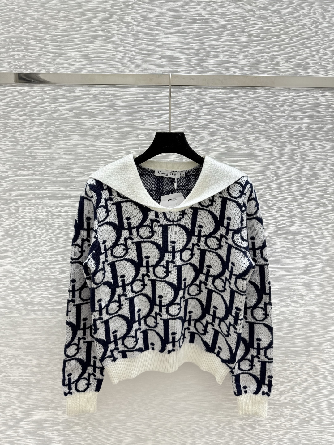 NO:492420,D Home Early Autumn New Style Old Flower Navy Collar Knitted Long Sleeve Color Royal Blue Size 36.38.40, Dior, Alexander Wang19860909D家 早秋新款 老花海军领针织长袖 颜色宝蓝 尺码36.38.40,,dior,alexander wang,Women's clothing
