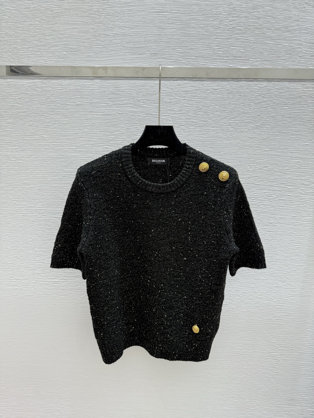NO:495705,BA home new summer style gold and silver thread round neck knitted short sleeve color black size 36.38.40, T-shirt, alexander wang19860909BA家 夏季新款 金银线圆领针织短袖 颜色黑色 尺码36.38.40,,T-shirt,alexander wang,Women's clothing