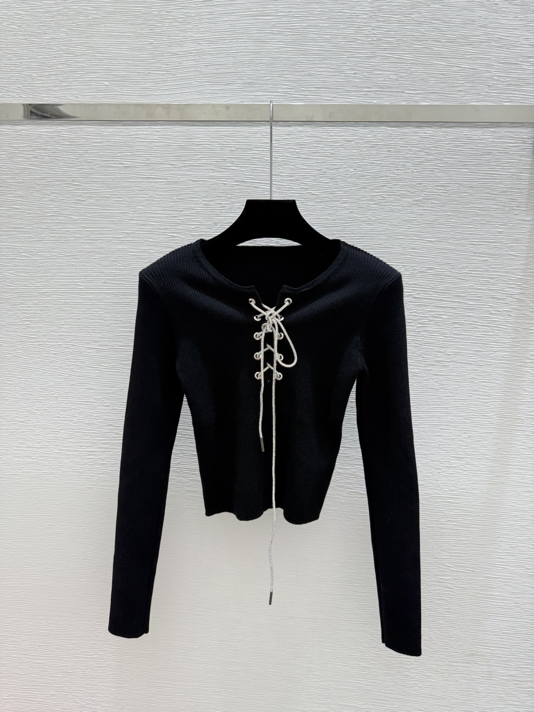 NO:497338,D Home Early Autumn New Style Solid Color Diamond Strap Knitted Long Sleeve Color Black Size 36.38.40, Dior, Alexander wang19860909D家 早秋新款 纯色钻石绑带针织长袖 颜色黑色 尺码36.38.40,,dior,alexander wang,Women's clothing