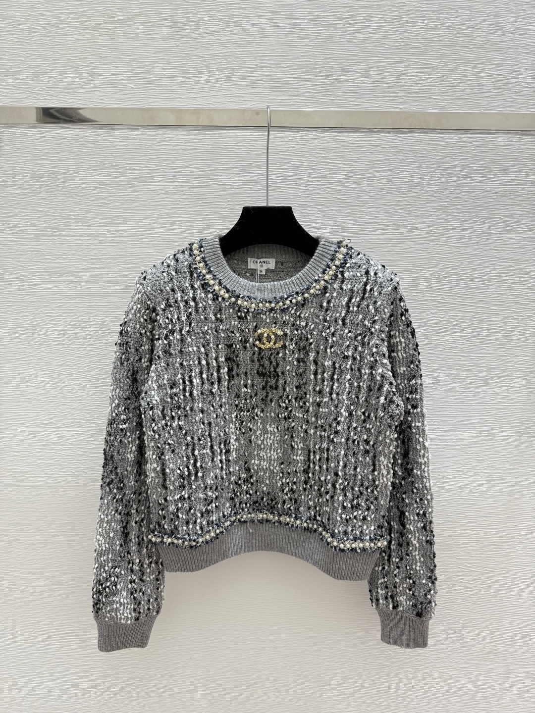 NO:506010,CH Home Early Autumn New Style Contrast Color Jacquard Beaded Round Neck Knit Long Sleeve Color Gray Size 36.38.40, Alexander Wang19860909CH家 早秋新款 撞色提花钉珠圆领针织长袖 颜色灰色 尺码36.38.40,,alexander wang,Women's clothing