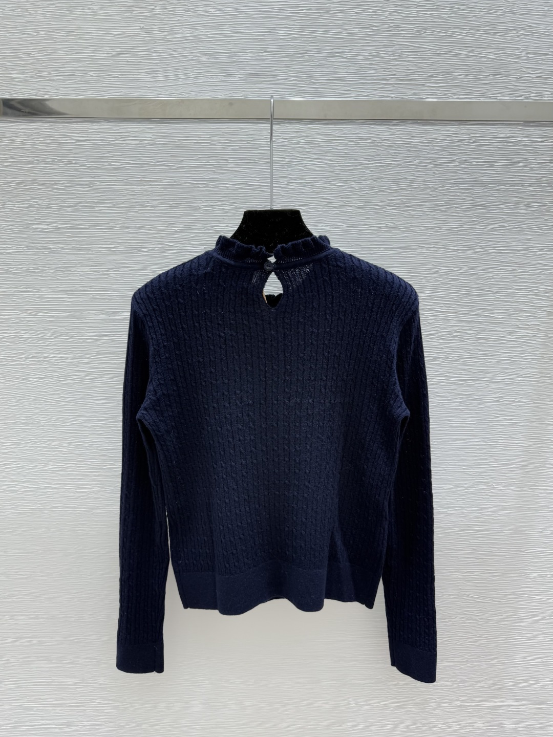 🆕M家🆕 早秋新款 纯色荷叶边圆领针织长袖颜色：灰色 宝蓝尺码：36.38.40