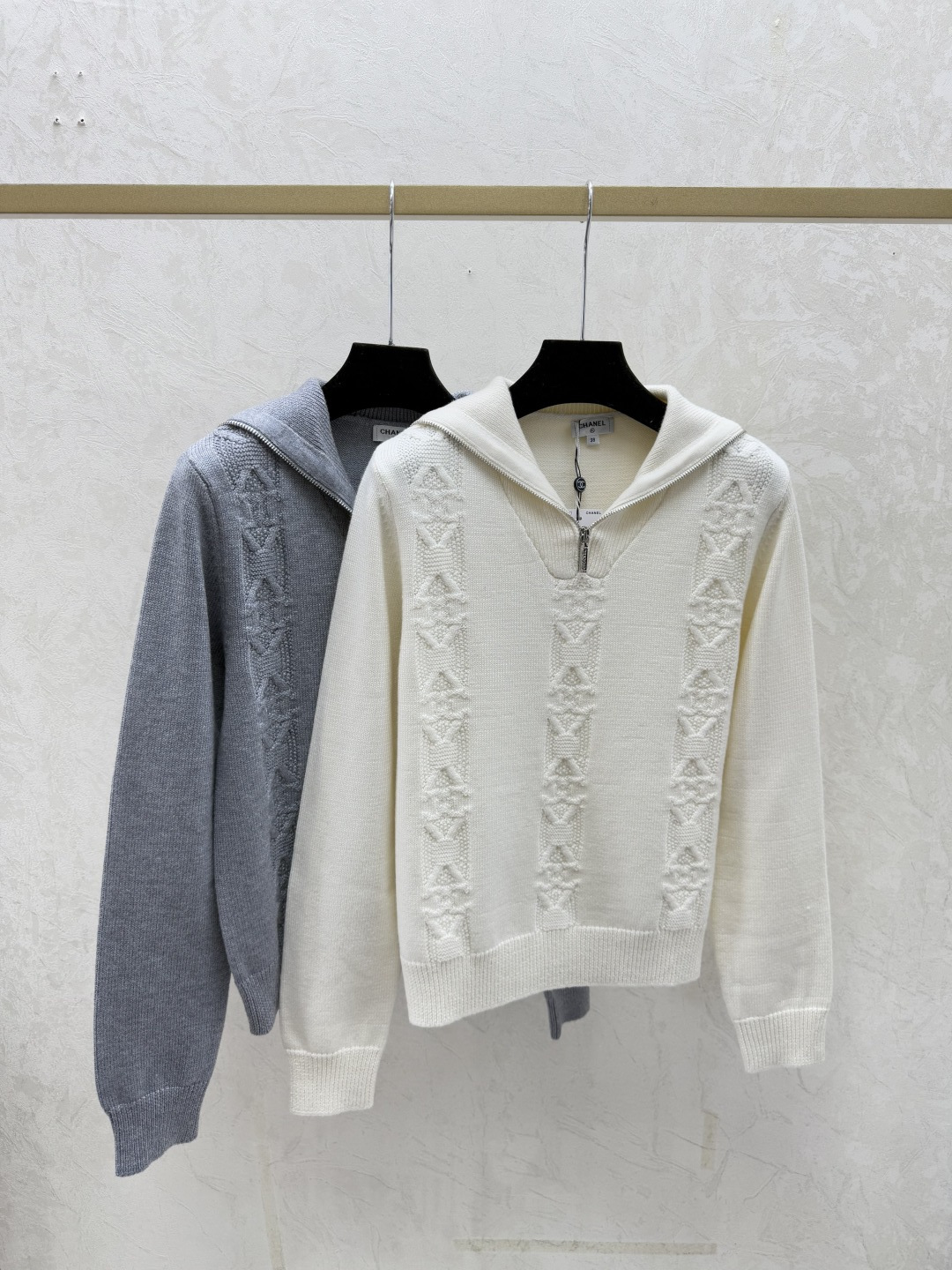 NO:621783,CH Home Early Autumn New Style Three-dimensional Pattern Navy Collar Knitted Long Sleeves Color White Gray Size 36.38.40,,alexander wang19860909CH家 早秋新款 立体花纹海军领针织长袖 颜色白色 灰色 尺码36.38.40,,alexander wang,Women's clothing