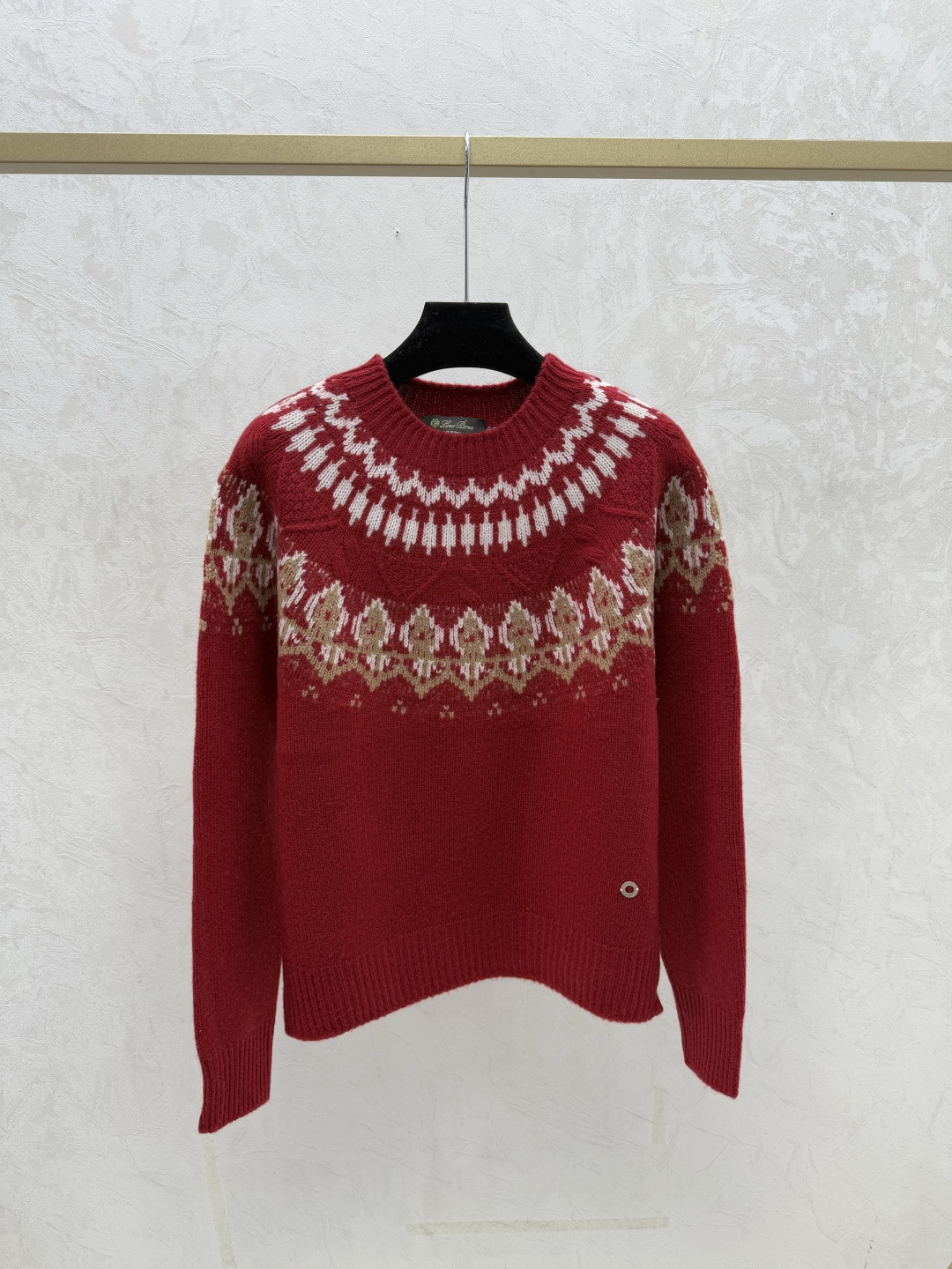 NO:657916,LP home early autumn new style contrasting diamond round neck knitted long sleeves color red size 36.38.40, loro piana, alexander wang19860909LP家 早秋新款 撞色菱格圆领针织长袖 颜色红色 尺码36.38.40,,loro piana,alexander wang,Women's clothing