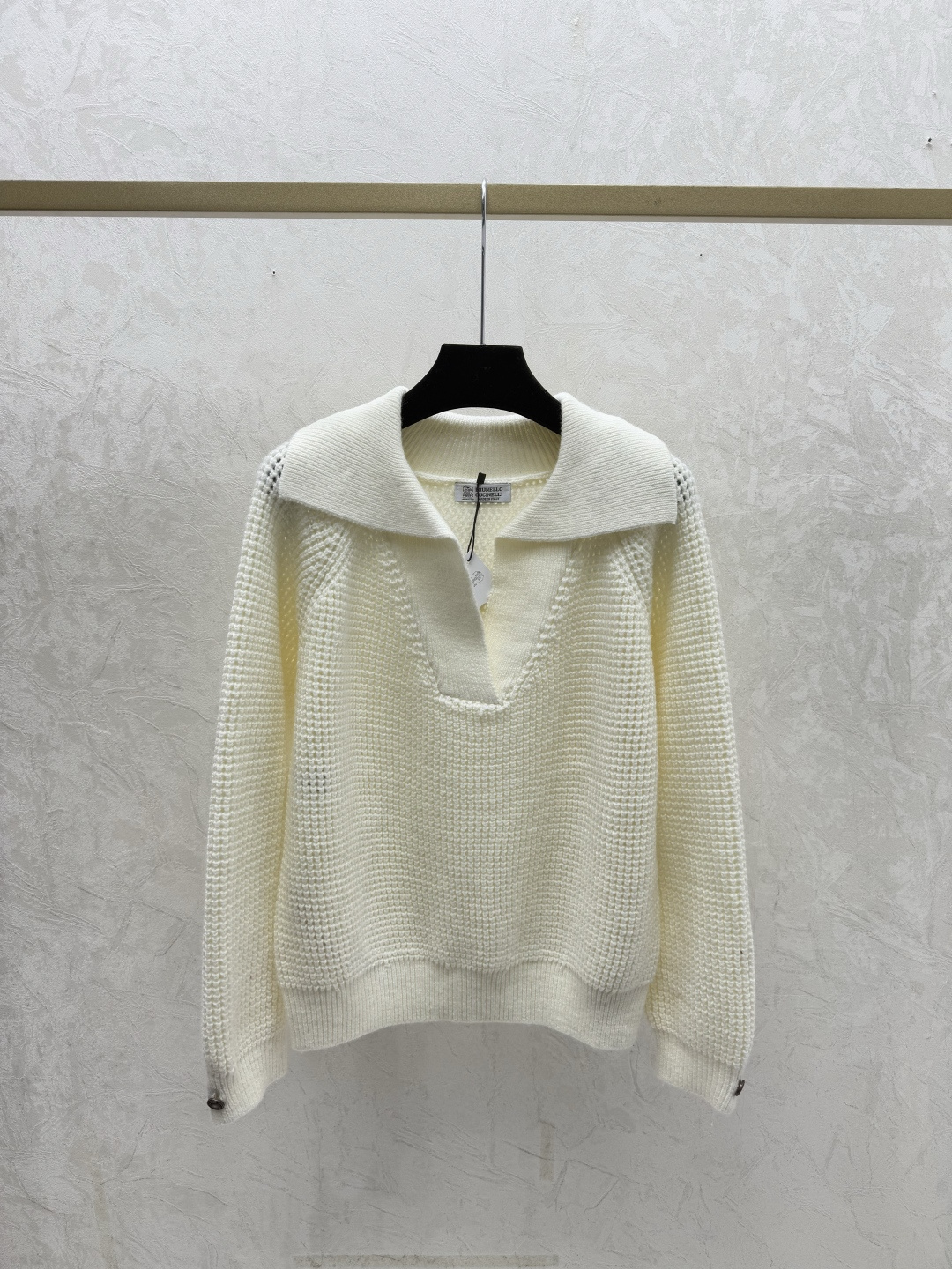 Brunello Cucinelli BC家 早秋新款 纯色简约翻领镂空针织长袖