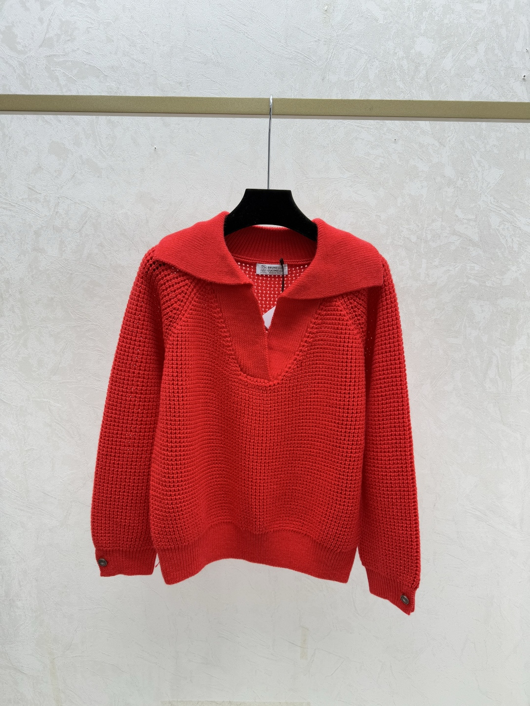 Brunello Cucinelli BC家 早秋新款 纯色简约翻领镂空针织长袖