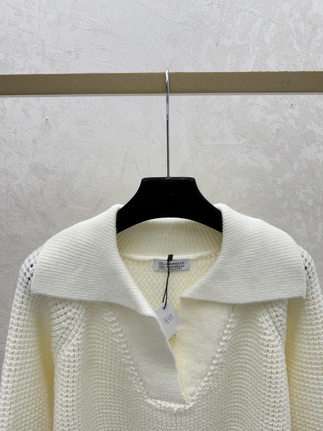 Brunello Cucinelli BC家 早秋新款 纯色简约翻领镂空针织长袖