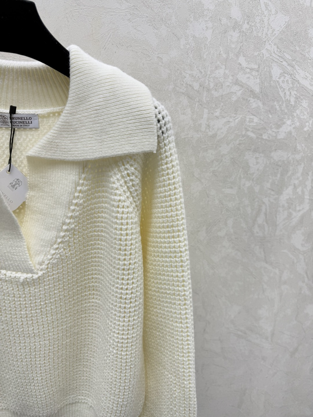 Brunello Cucinelli BC家 早秋新款 纯色简约翻领镂空针织长袖