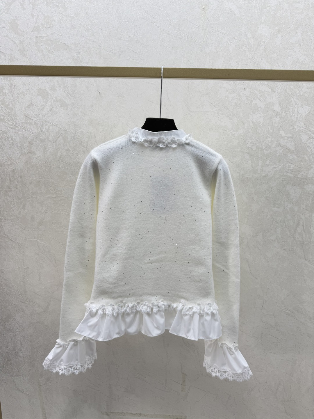 Chrome Hearts CH家 早秋新款 撞色蕾丝花边钉珠圆领针织长袖开衫