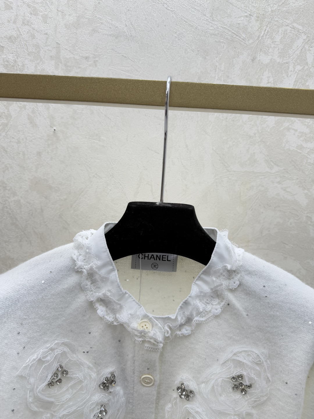 Chrome Hearts CH家 早秋新款 撞色蕾丝花边钉珠圆领针织长袖开衫
