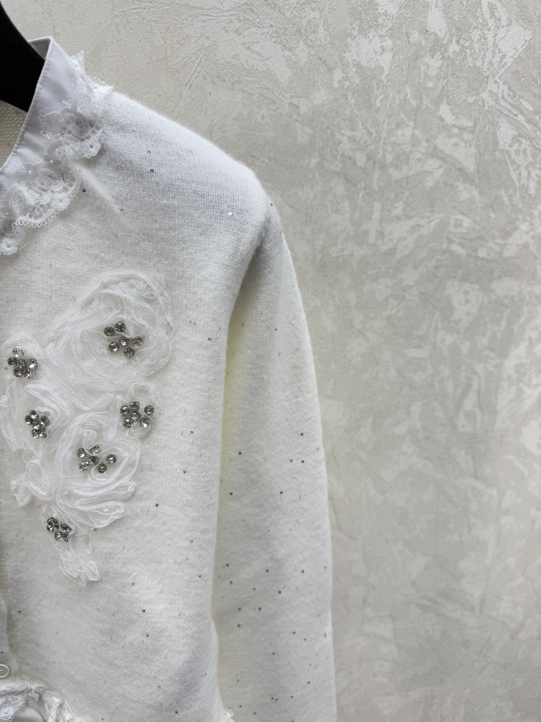Chrome Hearts CH家 早秋新款 撞色蕾丝花边钉珠圆领针织长袖开衫