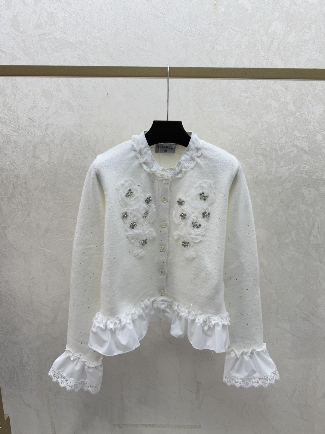Chrome Hearts CH家 早秋新款 撞色蕾丝花边钉珠圆领针织长袖开衫