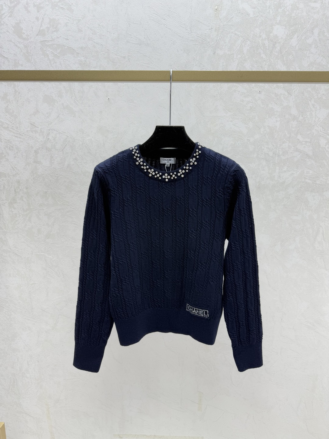 Chrome Hearts CH家 早秋新款 纯色重工钉珠圆领针织长袖