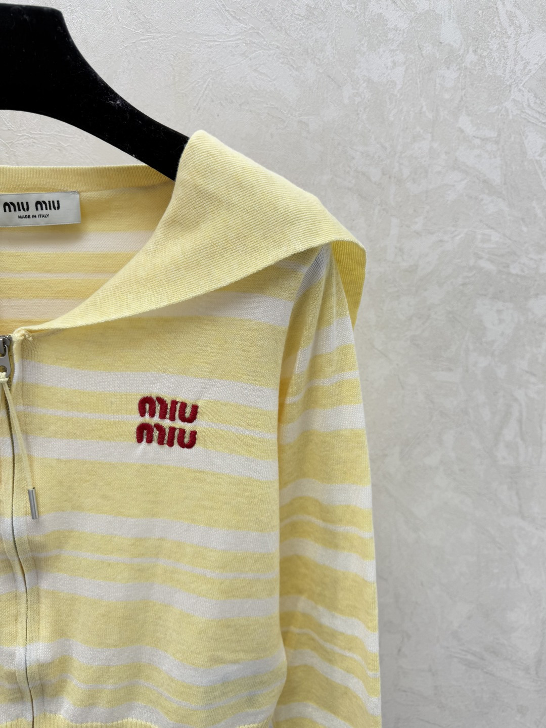 Miu Miu M家 早秋新款 撞色条纹海军领针织长袖开衫