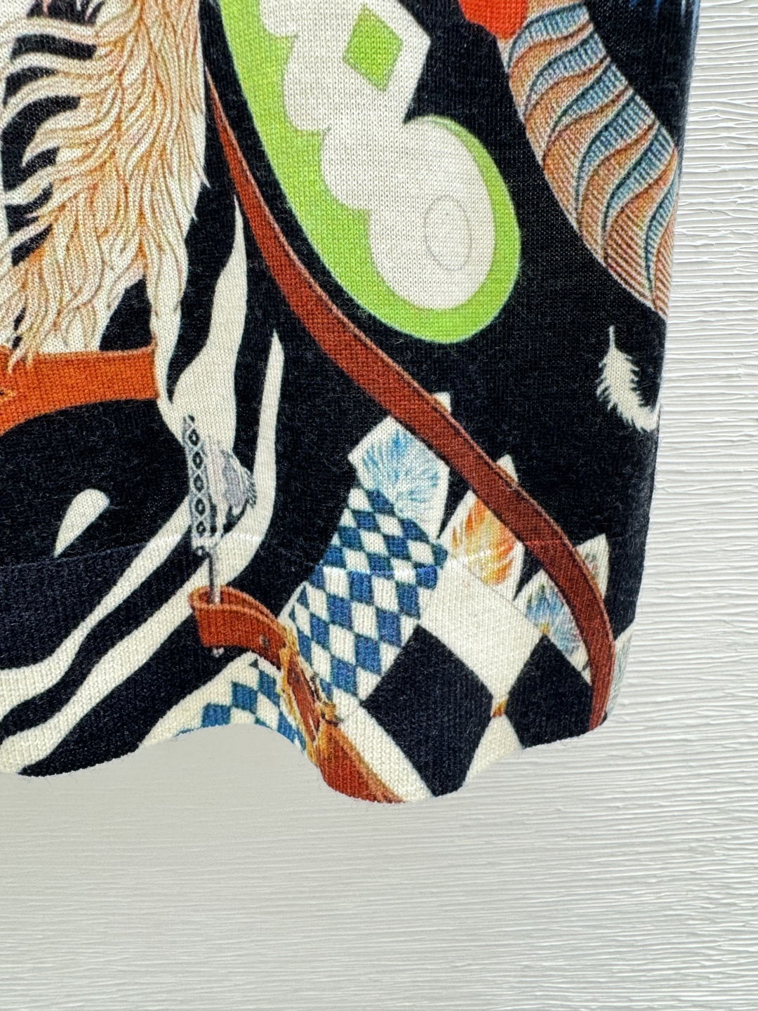 Hermès HE家 早秋新款 几何印花美丽奴羊毛圆领针织短袖