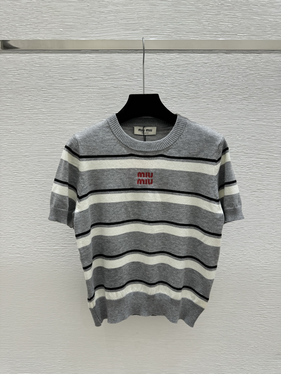 NO:738489,M Home Summer New Style Letter Striped Knitted Short Sleeves Color Gray Size 36.38.40, T-shirt,19860909M家 夏季新款 字母条纹针织短袖 颜色灰色 尺码36.38.40,,T-shirt,,Women's clothing
