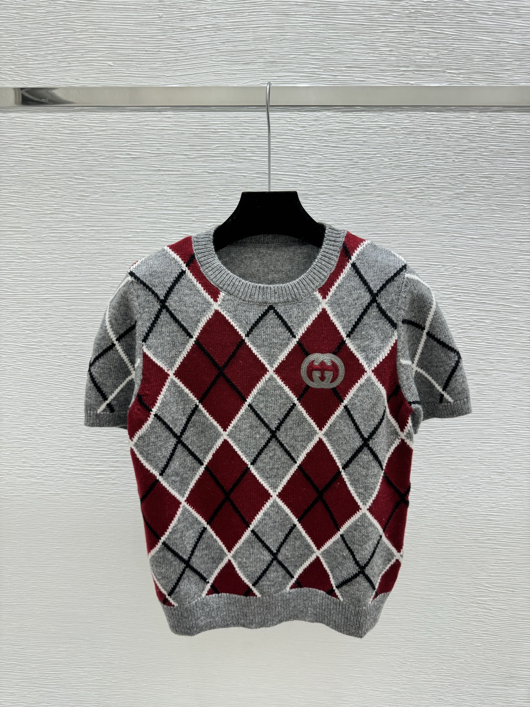 NO:738493,G Home Summer New Style Diamond Color Block Knitted Short Sleeves Color Gray Size 36.38.40, gucci, T-shirt,19860909G家 夏季新款 菱格拼色针织短袖 颜色灰色 尺码36.38.40,,gucci,T-shirt,,Women's clothing