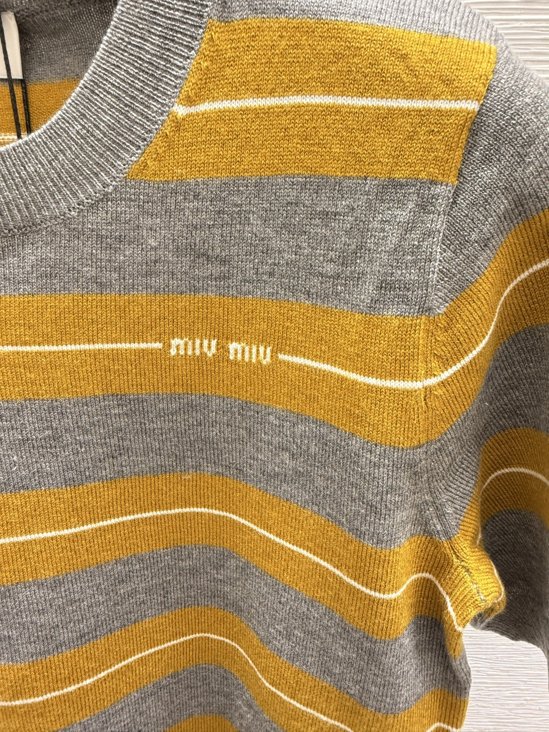 Miu Miu M家 夏季新款 字母条纹针织短袖