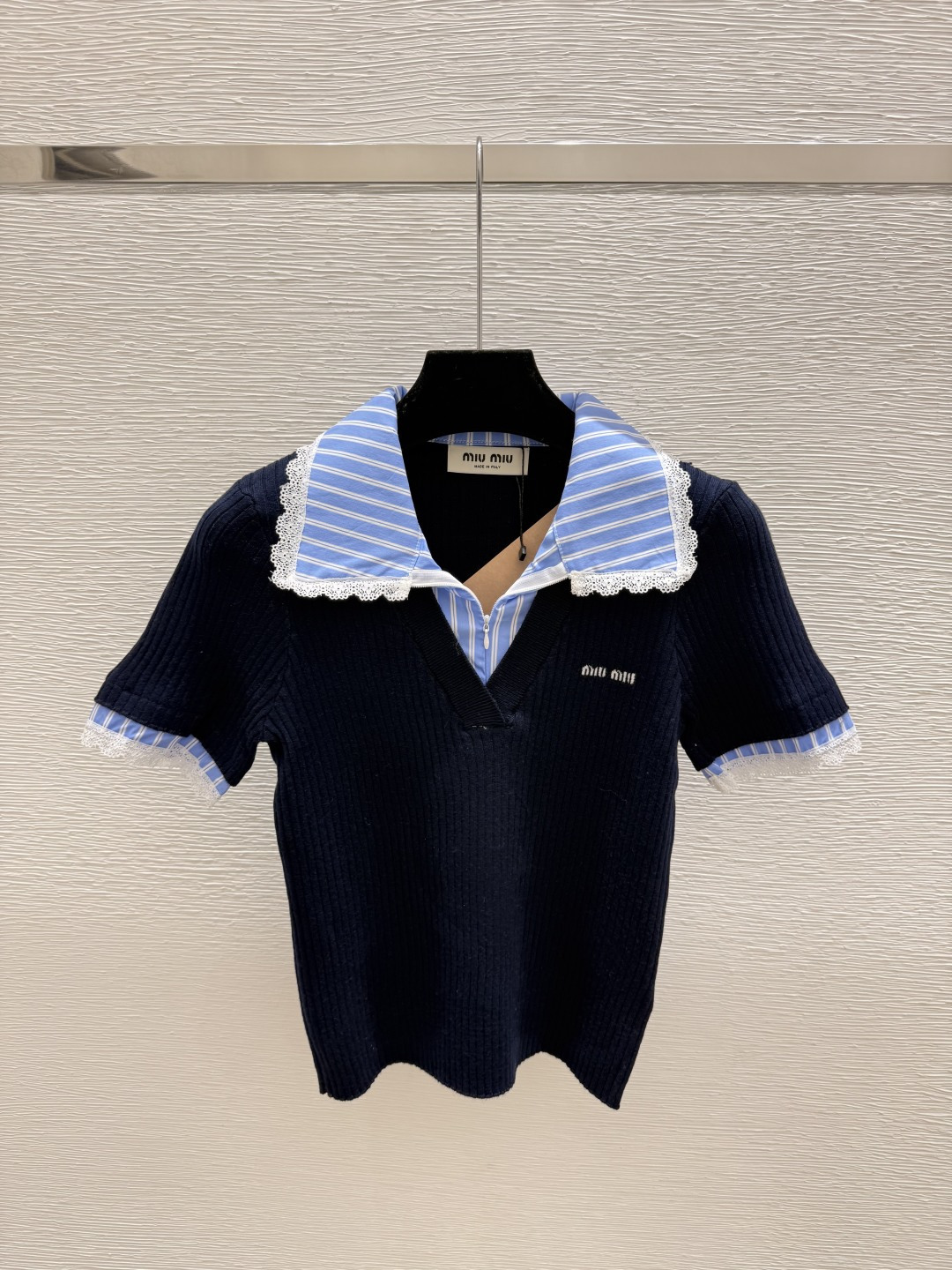 NO:738500,M's new summer style doll collar knitted short-sleeved color royal blue size 36.38.40, T-shirt,19860909M家 夏季新款 娃娃领针织短袖 颜色宝蓝色 尺码36.38.40,,T-shirt,,Women's clothing