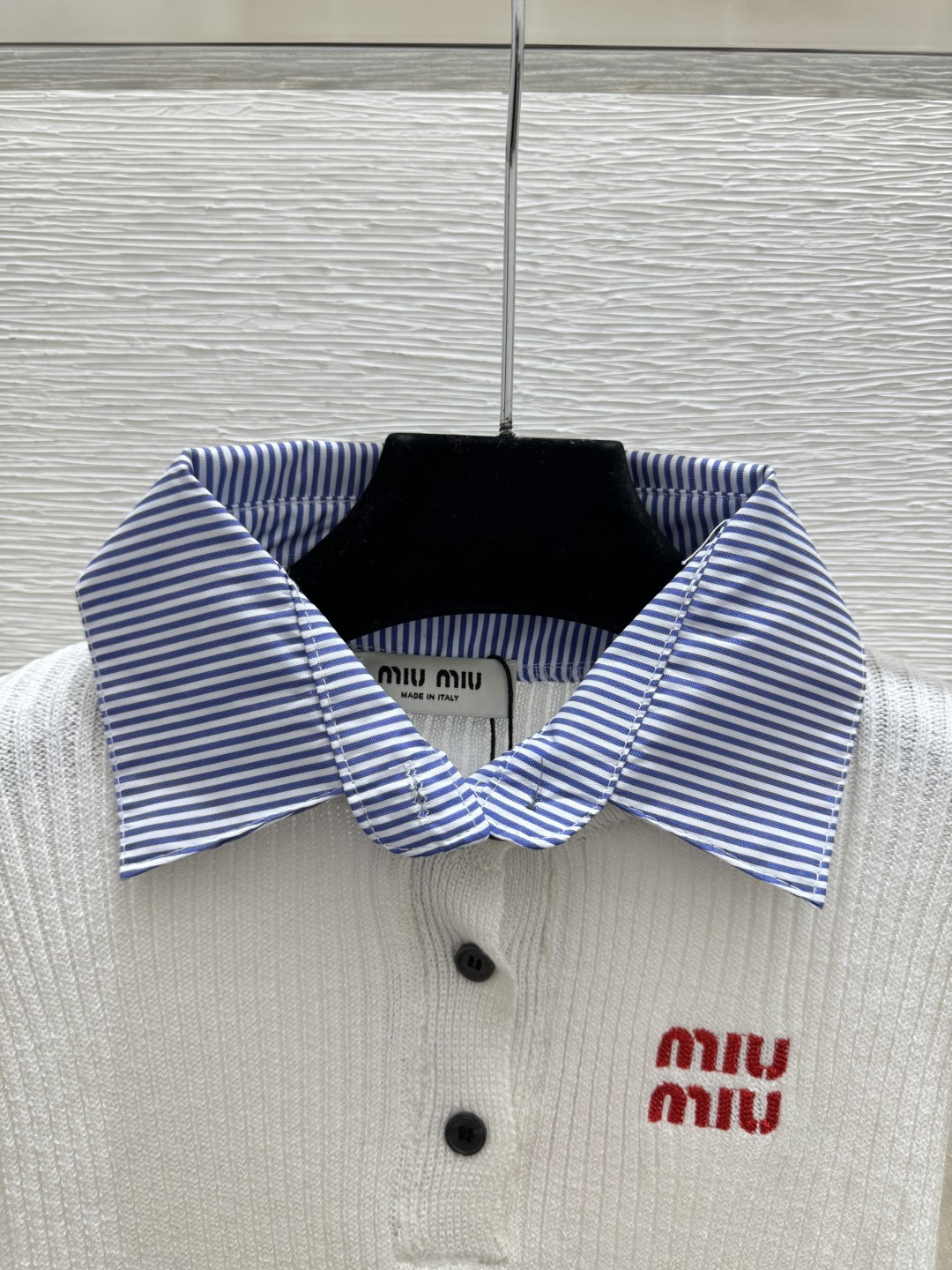 Miu Miu M家 早春新款 撞色翻领简约针织短袖