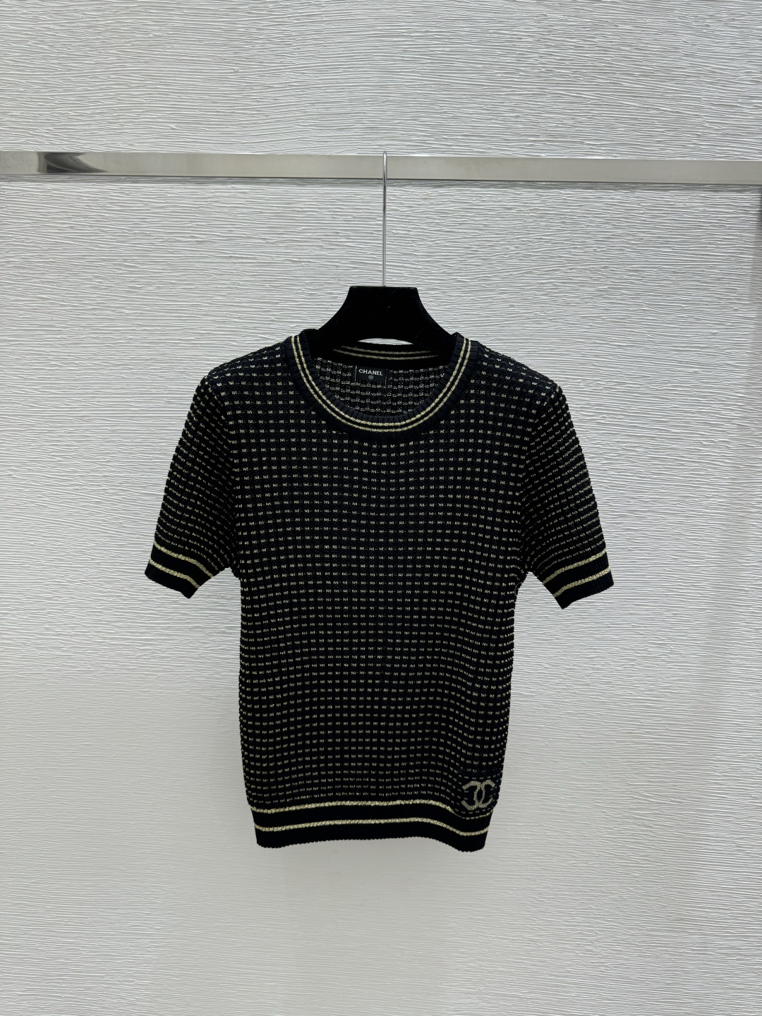 Chrome Hearts CH家 早春新款 撞色金银线镂空圆领针织短袖