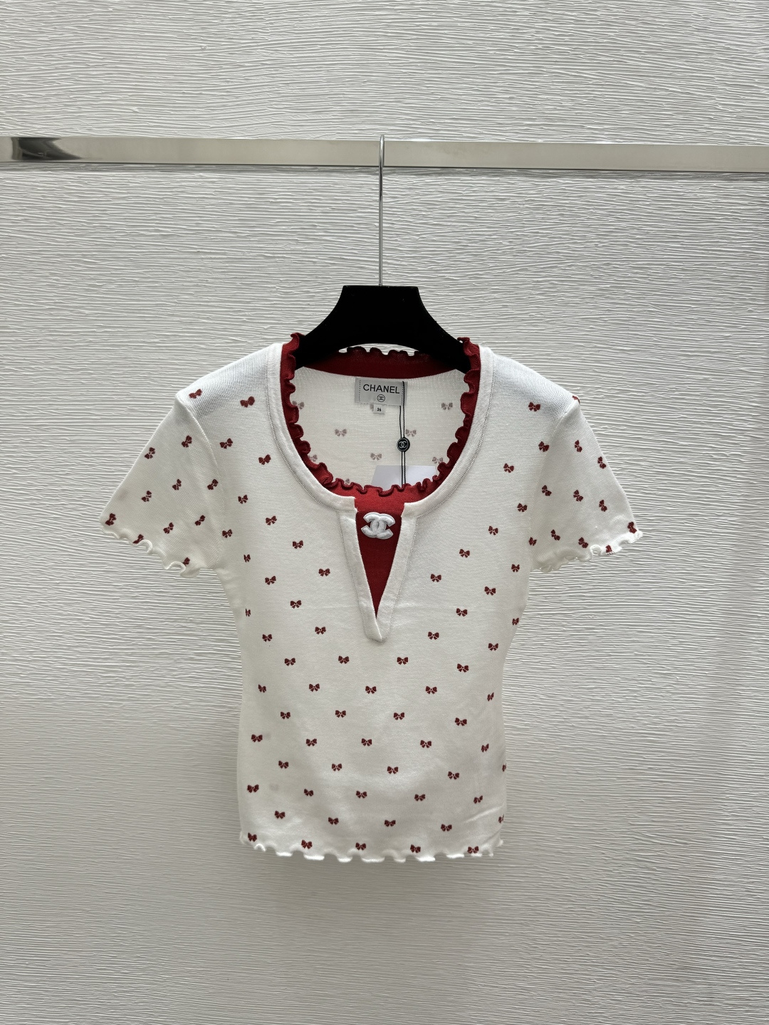 Chrome Hearts CH家 早春新款 撞色蝴蝶结花边圆领针织短袖