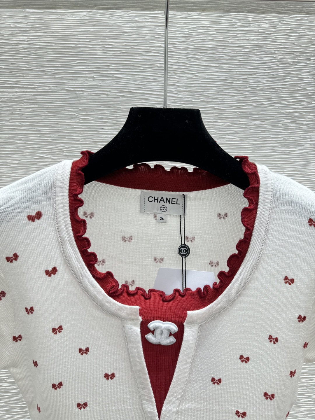 Chrome Hearts CH家 早春新款 撞色蝴蝶结花边圆领针织短袖