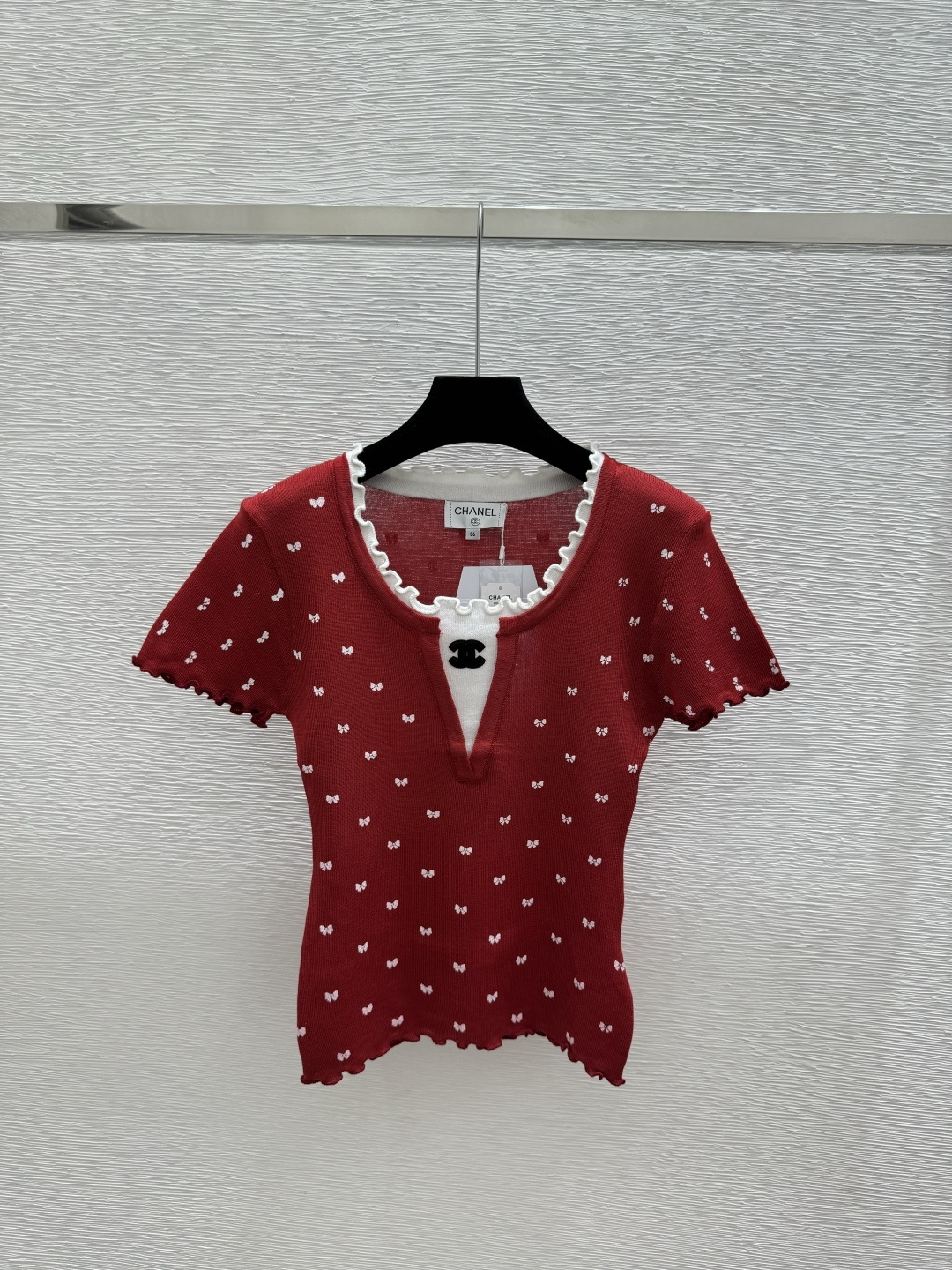 Chrome Hearts CH家 早春新款 撞色蝴蝶结花边圆领针织短袖