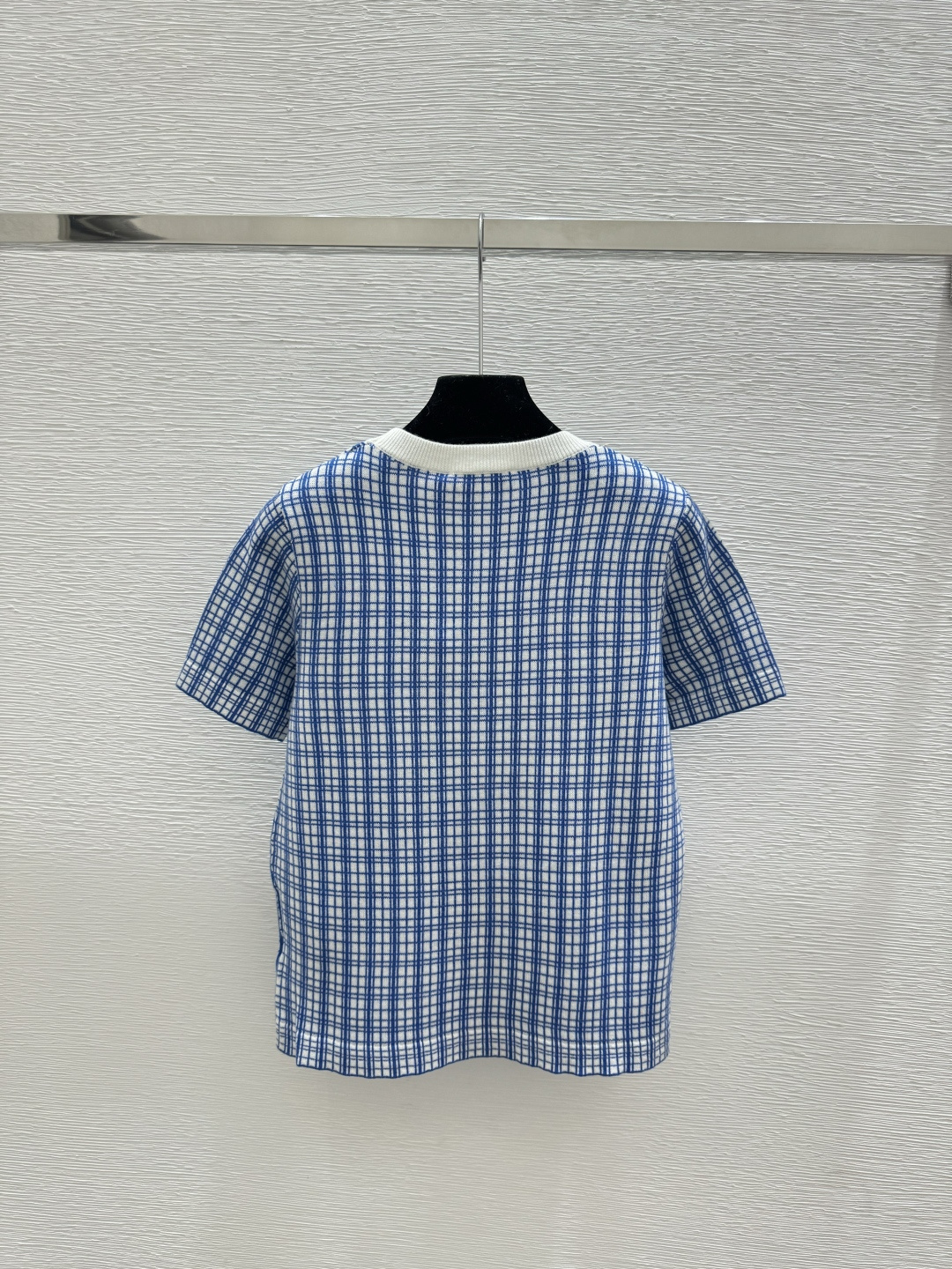 Miu Miu M家 早春新款 撞色格子条纹圆领针织短袖