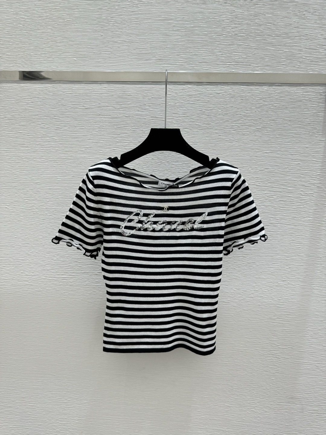 Chrome Hearts CH家 早春新款 撞色字母珠片条纹针织短袖
