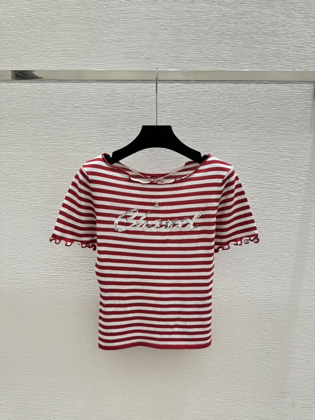 Chrome Hearts CH家 早春新款 撞色字母珠片条纹针织短袖