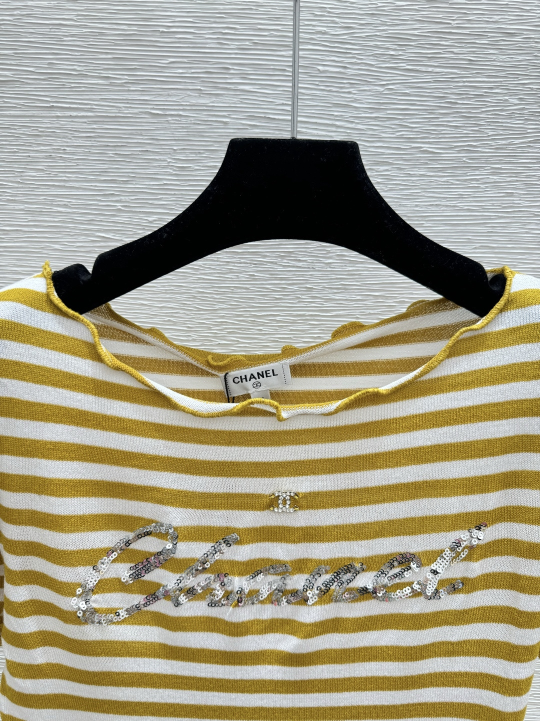 Chrome Hearts CH家 早春新款 撞色字母珠片条纹针织短袖